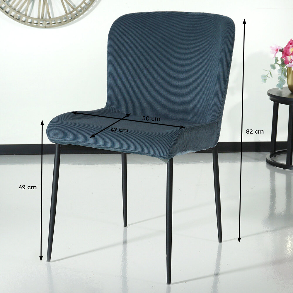 Chaise de salle à manger Maxime en velours côtelé bleu foncé