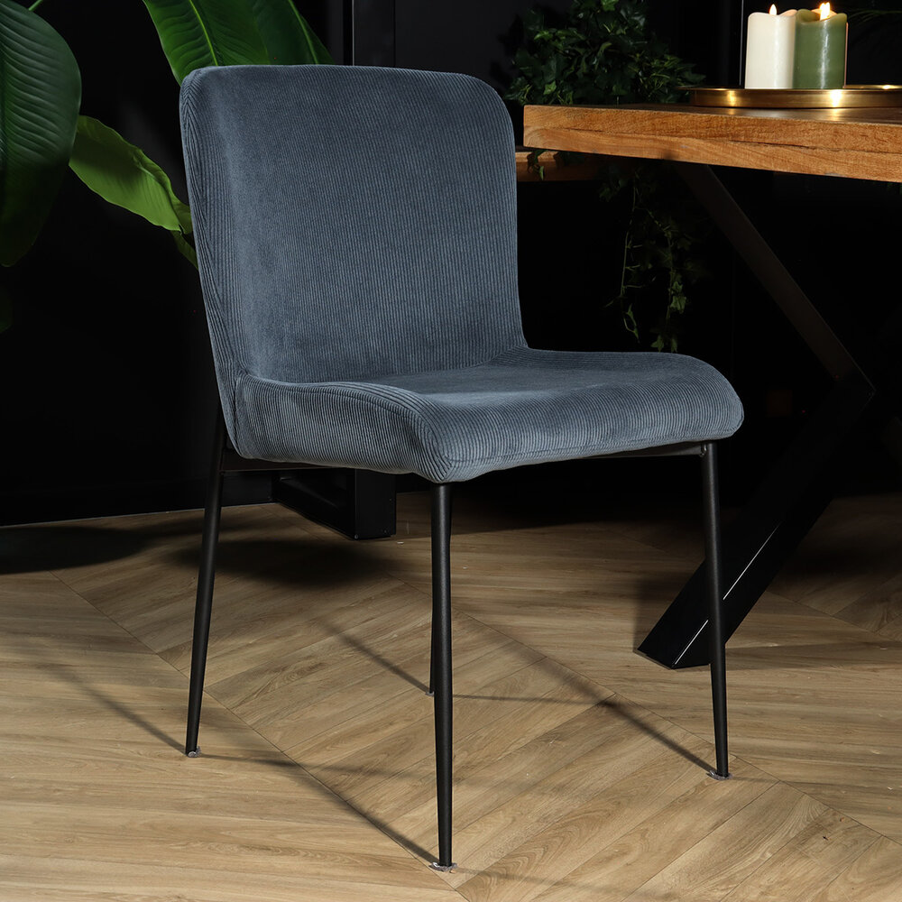 Chaise de salle à manger Maxime en velours côtelé bleu foncé