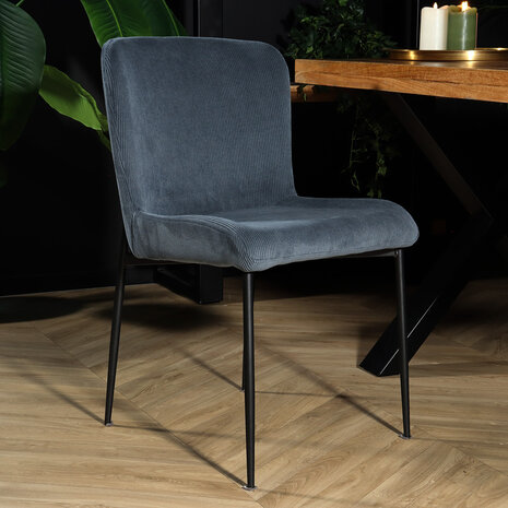 Lizzely Garden & Living Chaise de salle à manger Maxime en velours côtelé bleu foncé