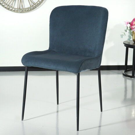 Lizzely Garden & Living Chaise de salle à manger Maxime en velours côtelé bleu foncé
