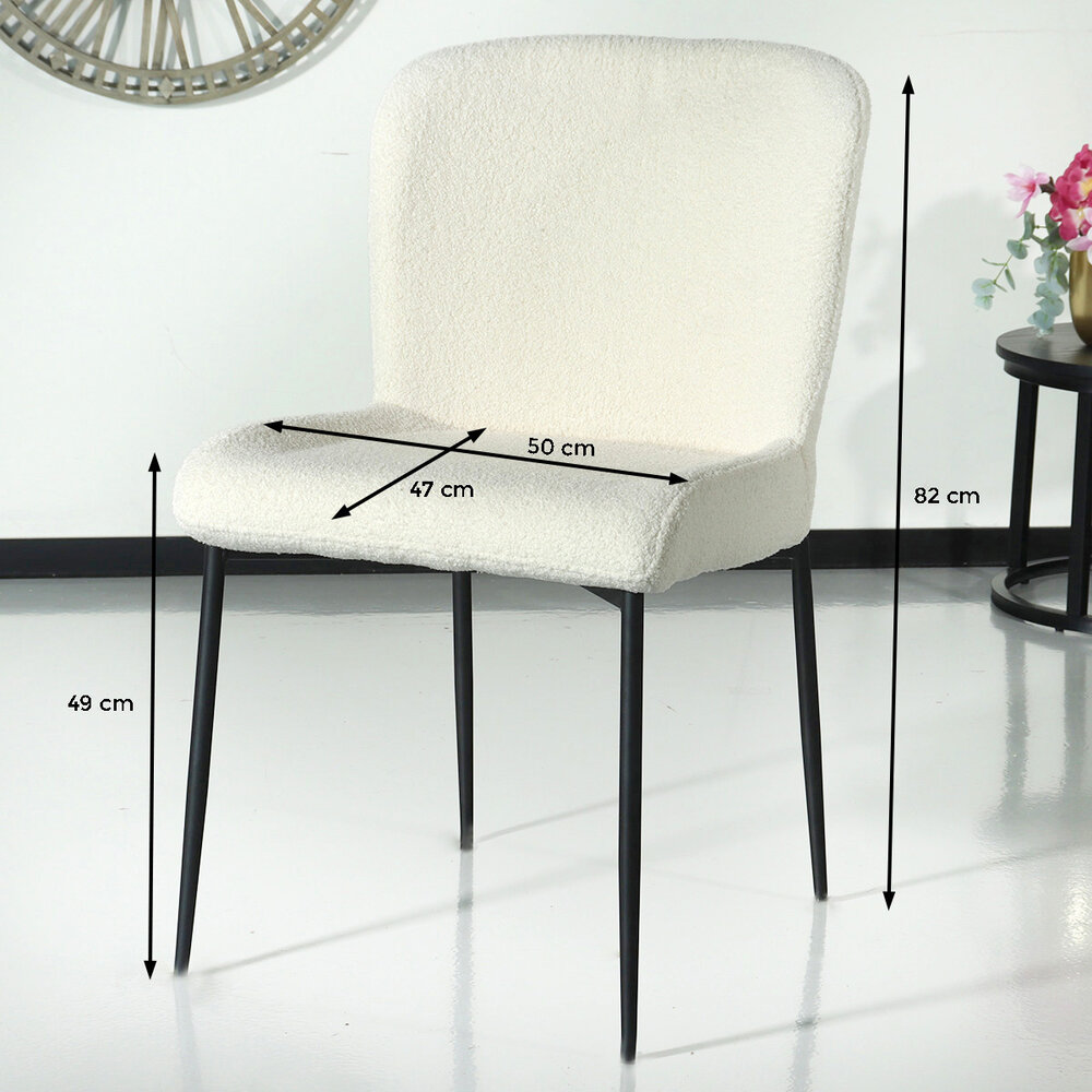 Chaise de salle à manger Maxime blanc en tissu teddy