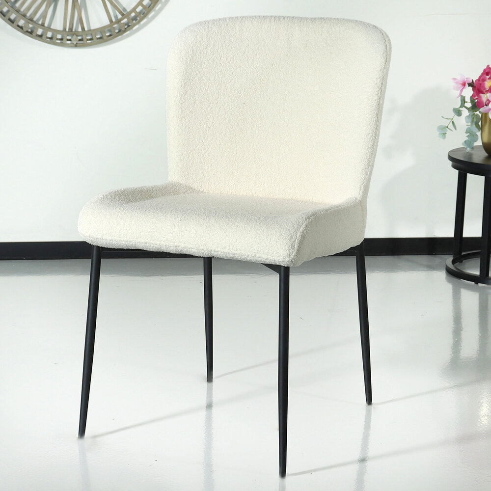 Chaise de salle à manger Maxime blanc en tissu teddy