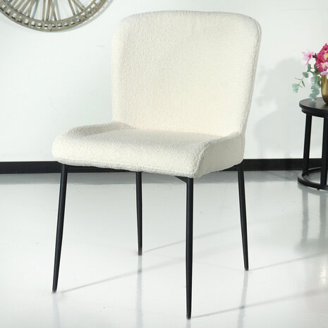 Lizzely Garden & Living Chaise de salle à manger Maxime blanc en tissu teddy