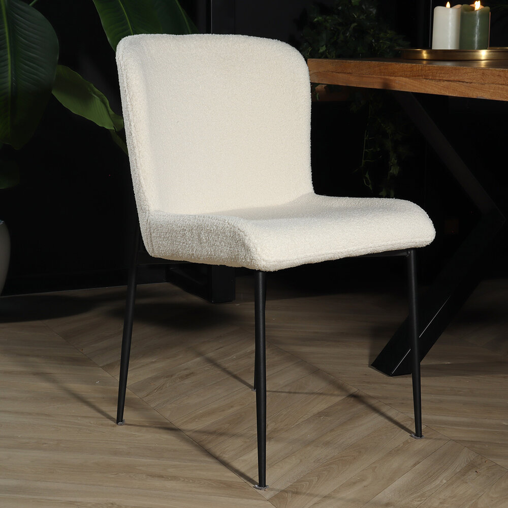 Chaise de salle à manger Maxime blanc en tissu teddy
