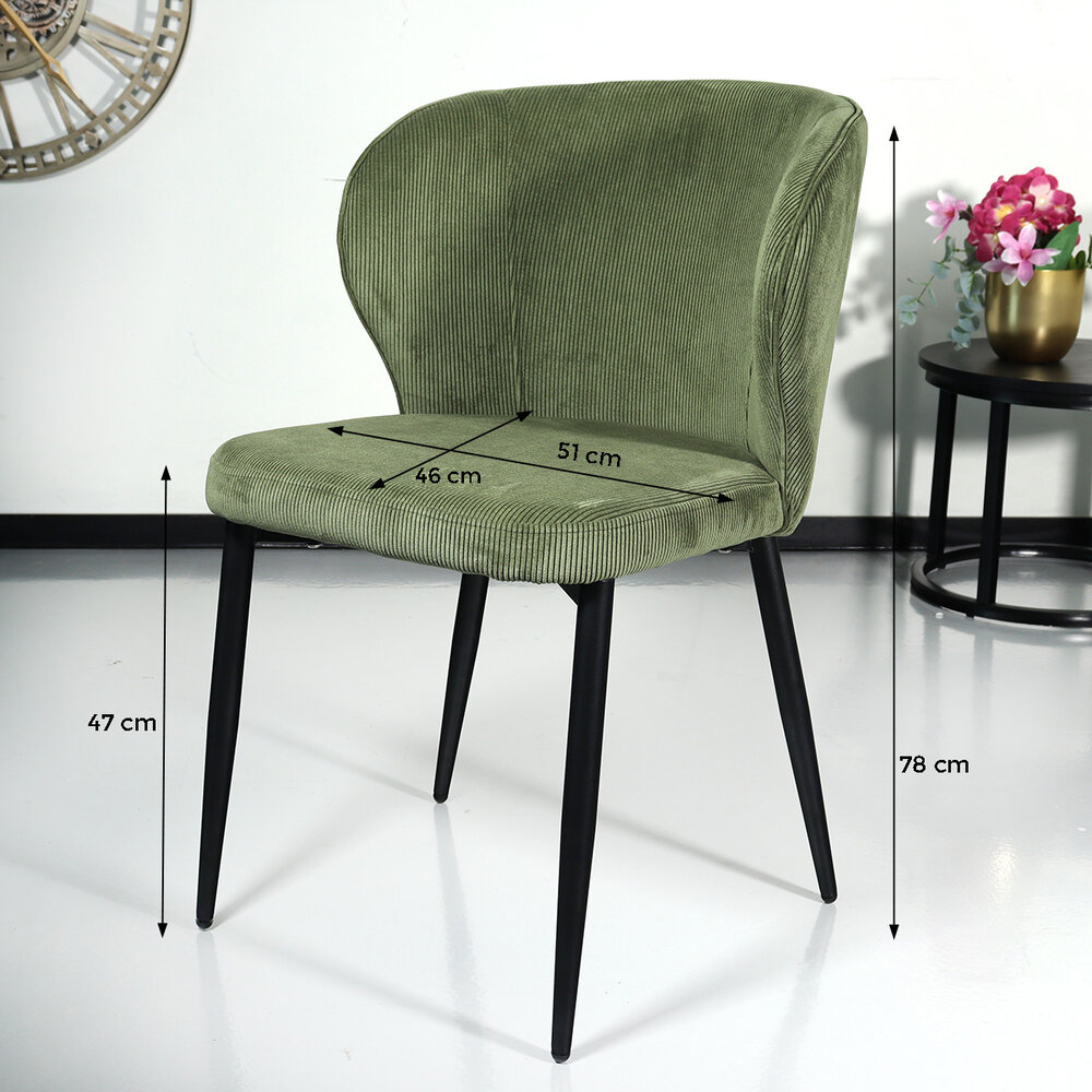 Chaise de salle à manger Coco en velours côtelé vert foncé Chaise de salle à manger Coco en velours côtelé vert foncé