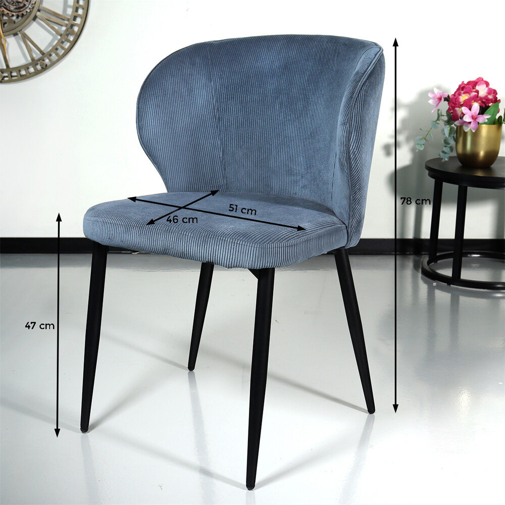 Chaise de salle à manger Coco en velours côtelé bleu foncé