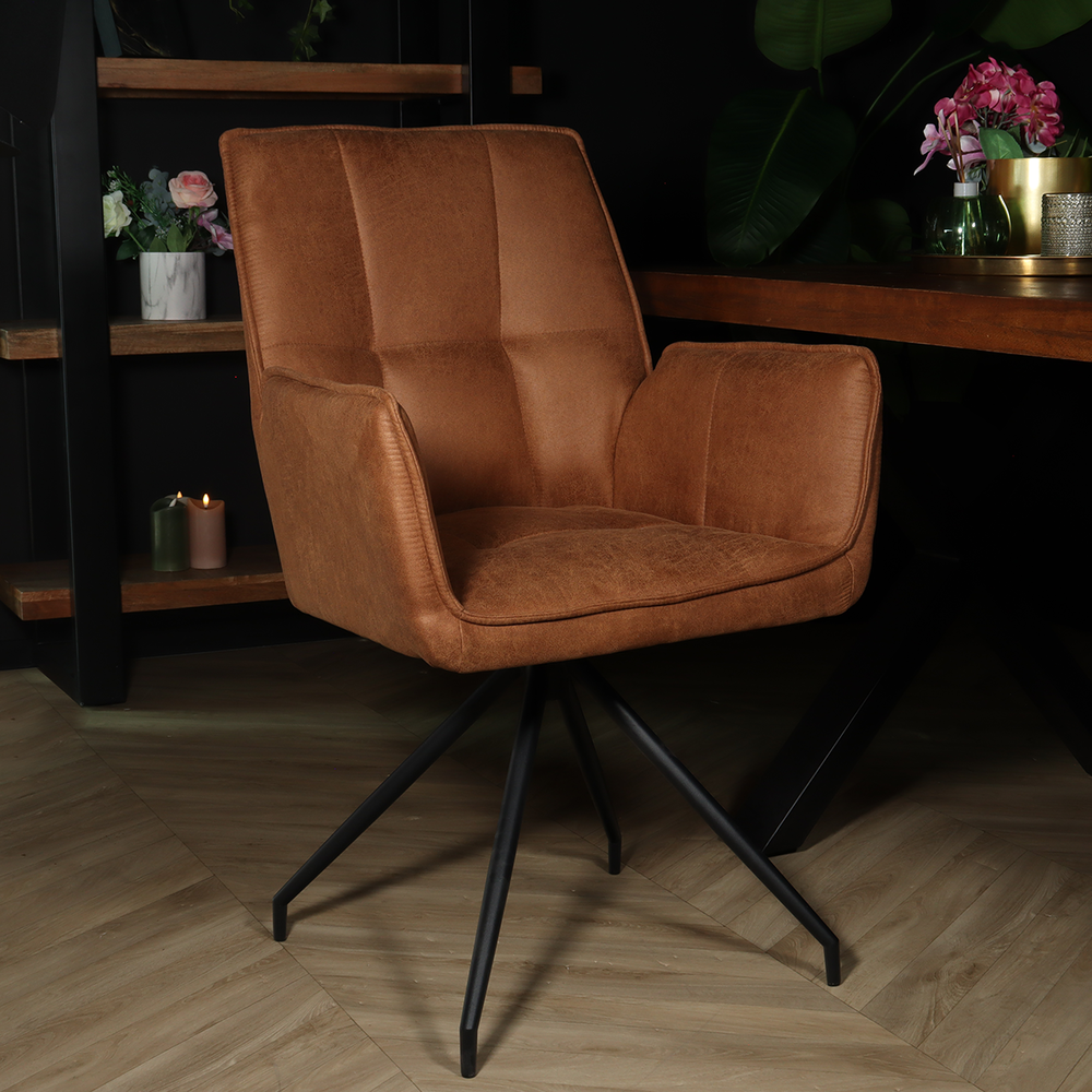 Chaise de salle à manger avec accoudoir Bowie cognac industriel