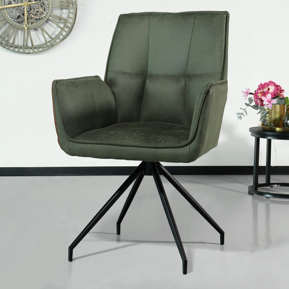 Chaise de salle à manger avec accoudoir Bowie vert foncé industriel