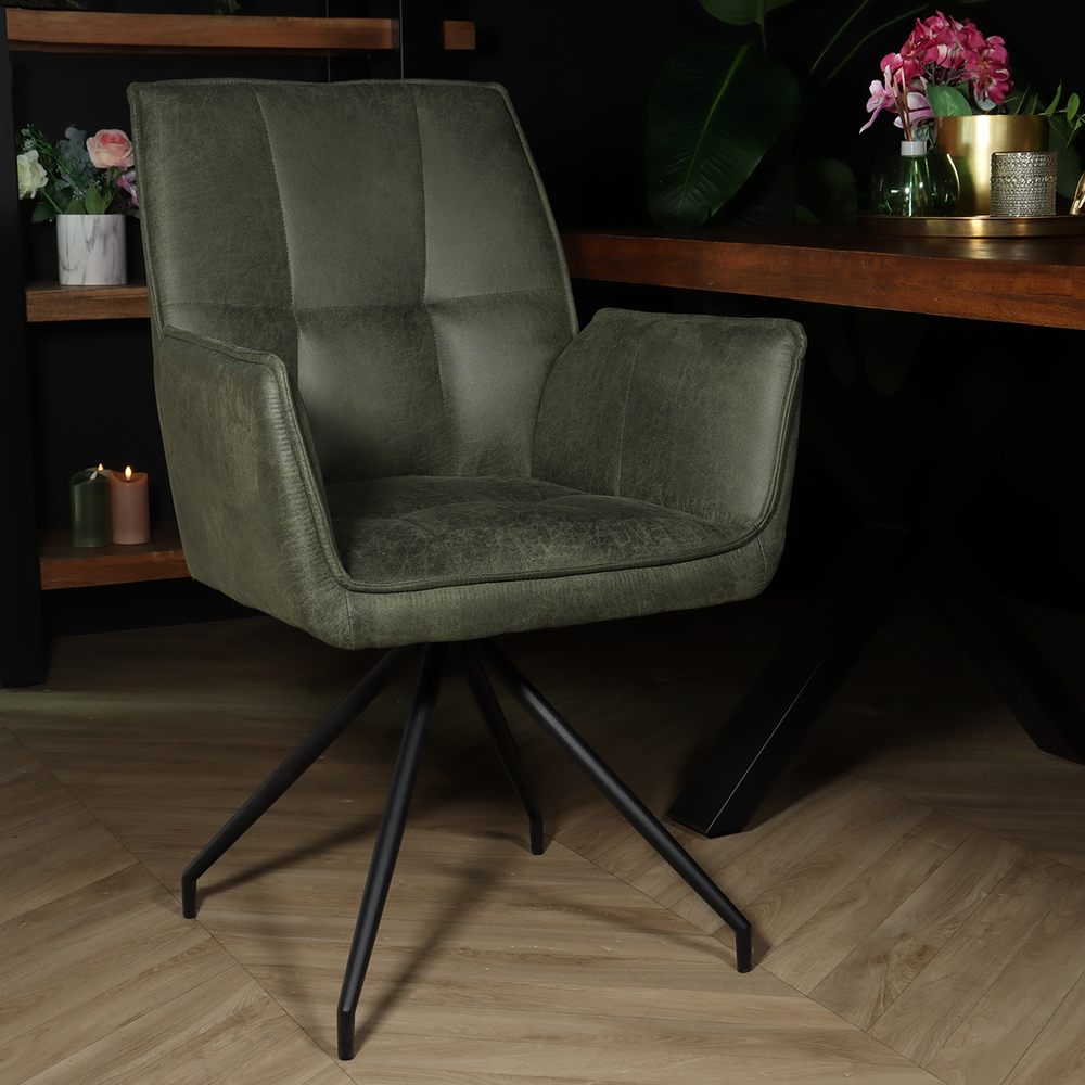 Chaise de salle à manger avec accoudoir Bowie vert foncé industriel