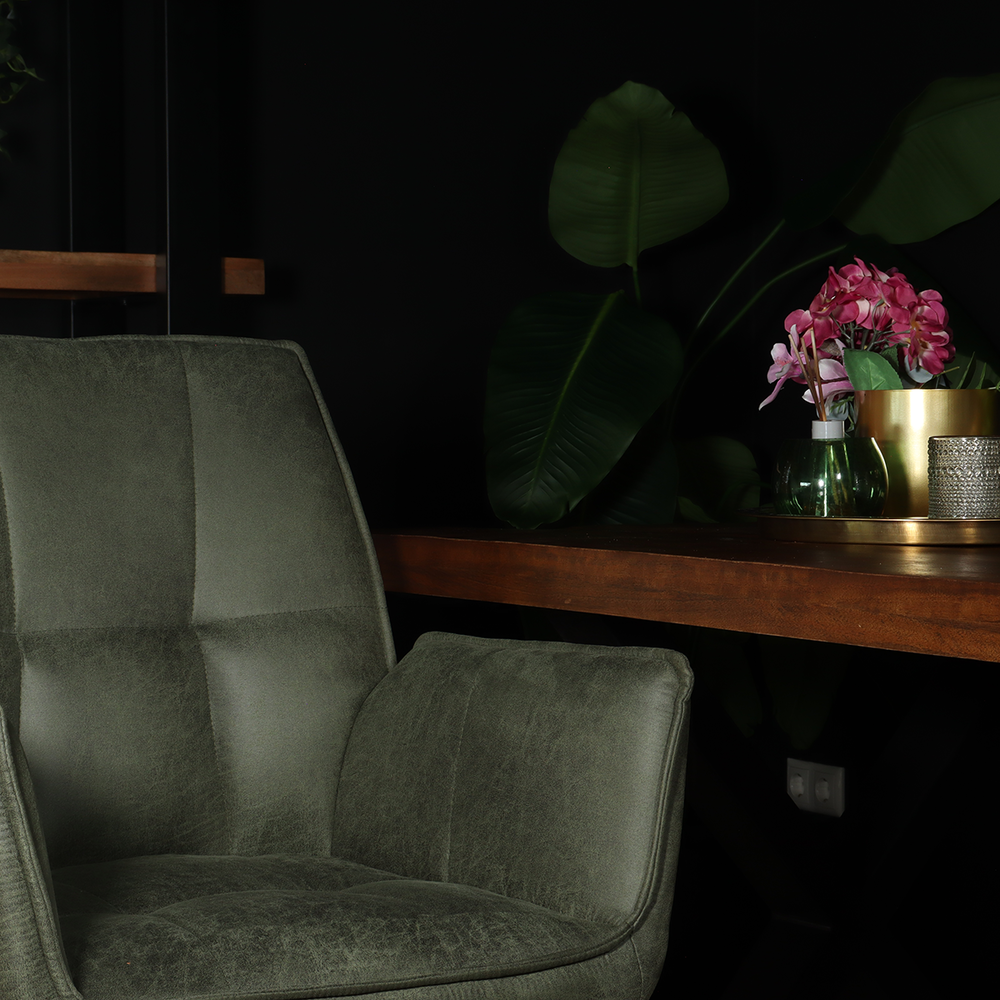 Chaise de salle à manger avec accoudoir Bowie vert foncé industriel