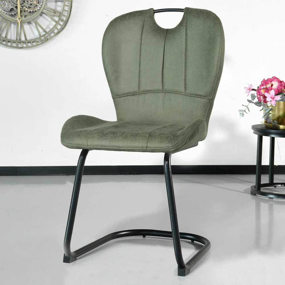 Chaise de salle à manger Yara avec poignée vert foncé industriel