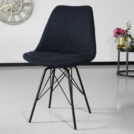 Lizzely Garden & Living Chaise de salle à manger Viga bleu foncé teddy