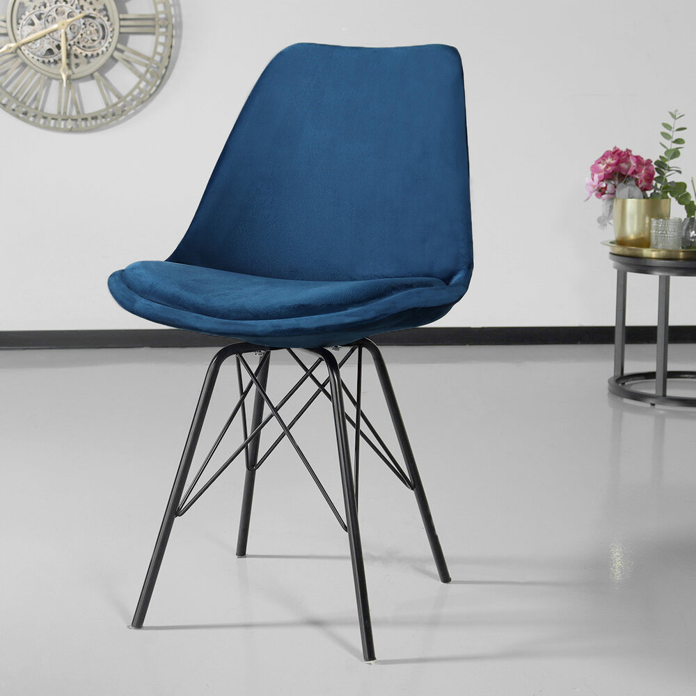 Chaise de salle à manger Viga velours bleu foncé