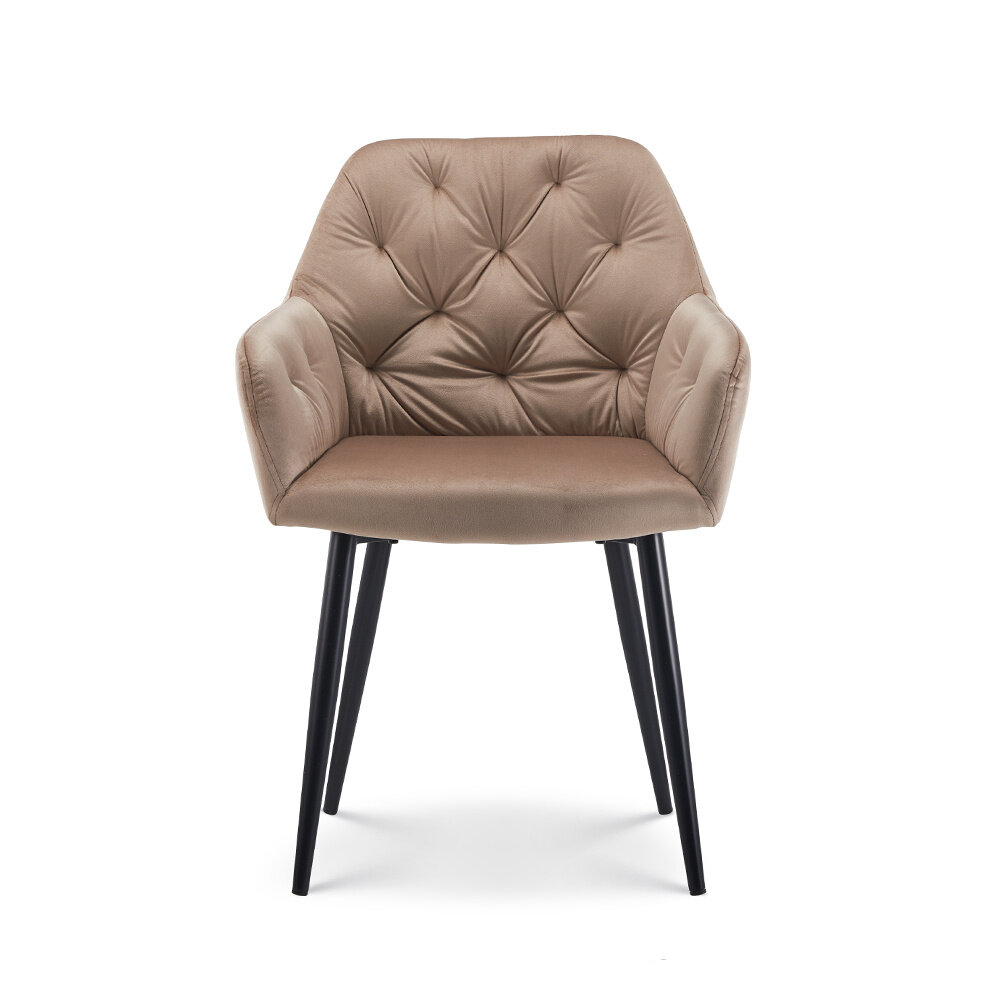 Chaise de salle à manger avec accoudoir Paco en velours champagne Chaise de salle à manger avec accoudoir Paco en velours champagne