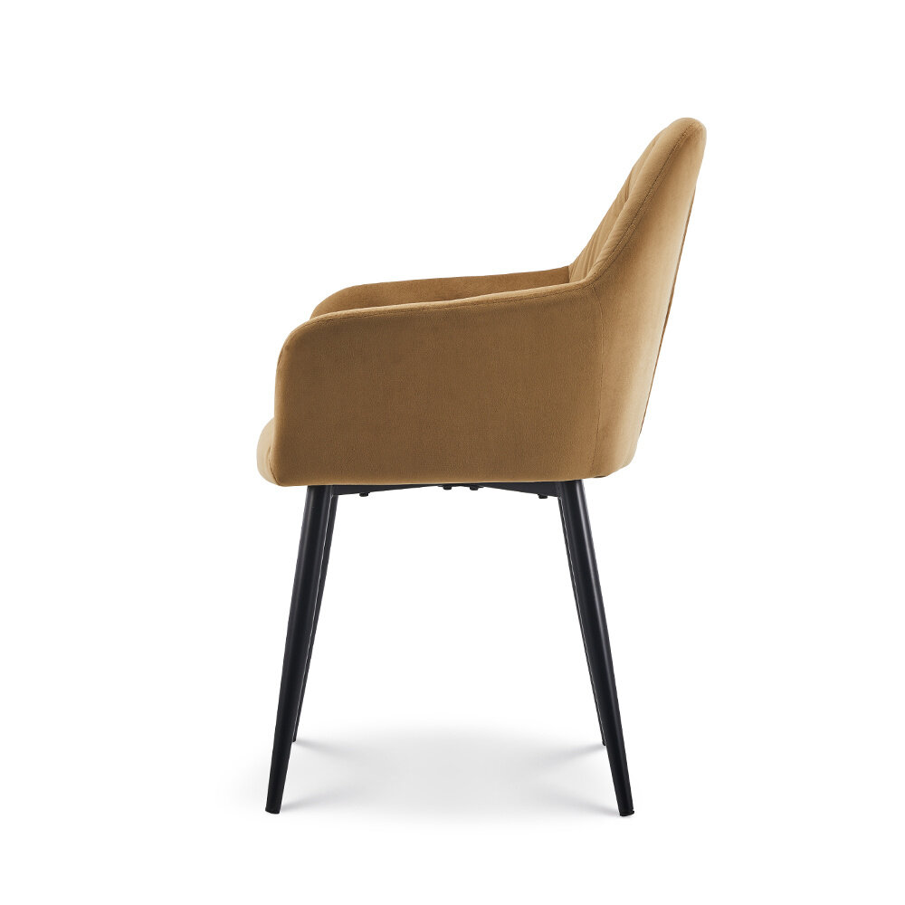 Chaise de salle à manger avec accoudoir Paco en velours doré