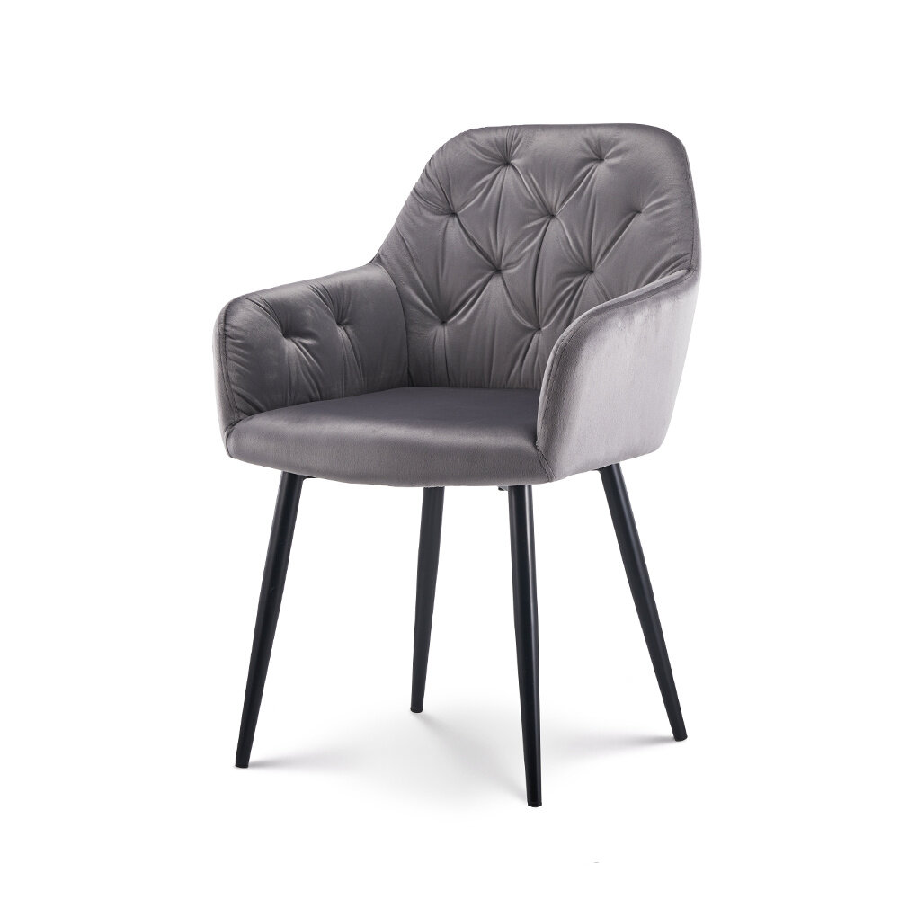 Chaise de salle à manger avec accoudoir Paco en velours anthracite