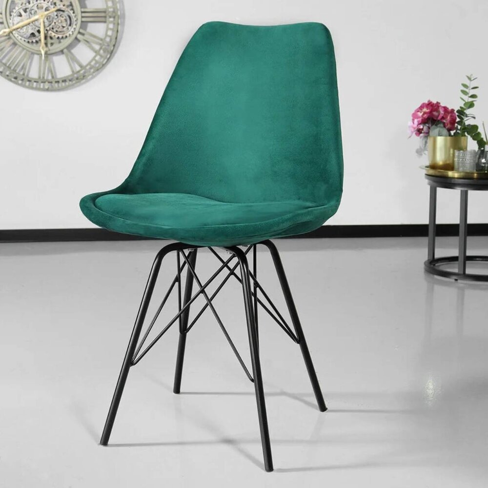 Chaise de salle à manger Viga velours vert foncé