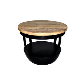 Lizzely Garden & Living Table basse ronde en bois de manguier Luca industriel en bois massif