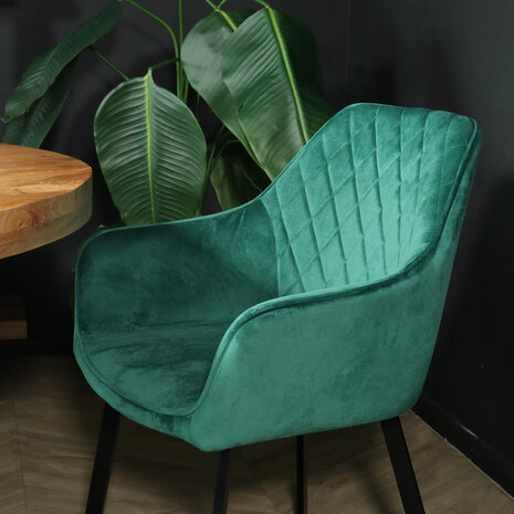 Lizzely Garden & Living Chaise de salle à manger Yurgan vert velours avec accoudoirs