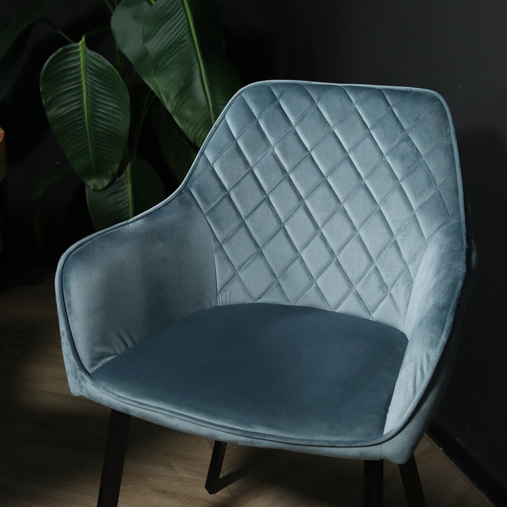 Chaise de salle à manger Yurgan bleu velours avec accoudoirs Chaise de salle à manger Yurgan bleu velours avec accoudoirs