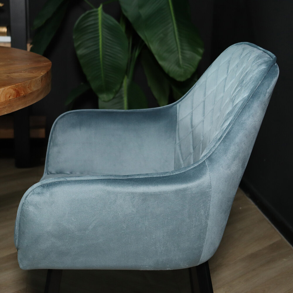 Chaise de salle à manger Yurgan bleu velours avec accoudoirs Chaise de salle à manger Yurgan bleu velours avec accoudoirs