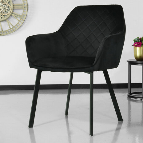 Lizzely Garden & Living Chaise de salle à manger Yurgan velours noir avec accoudoirs Lizzely Garden & Living Chaise de salle à manger Yurgan velours noir avec accoudoirs