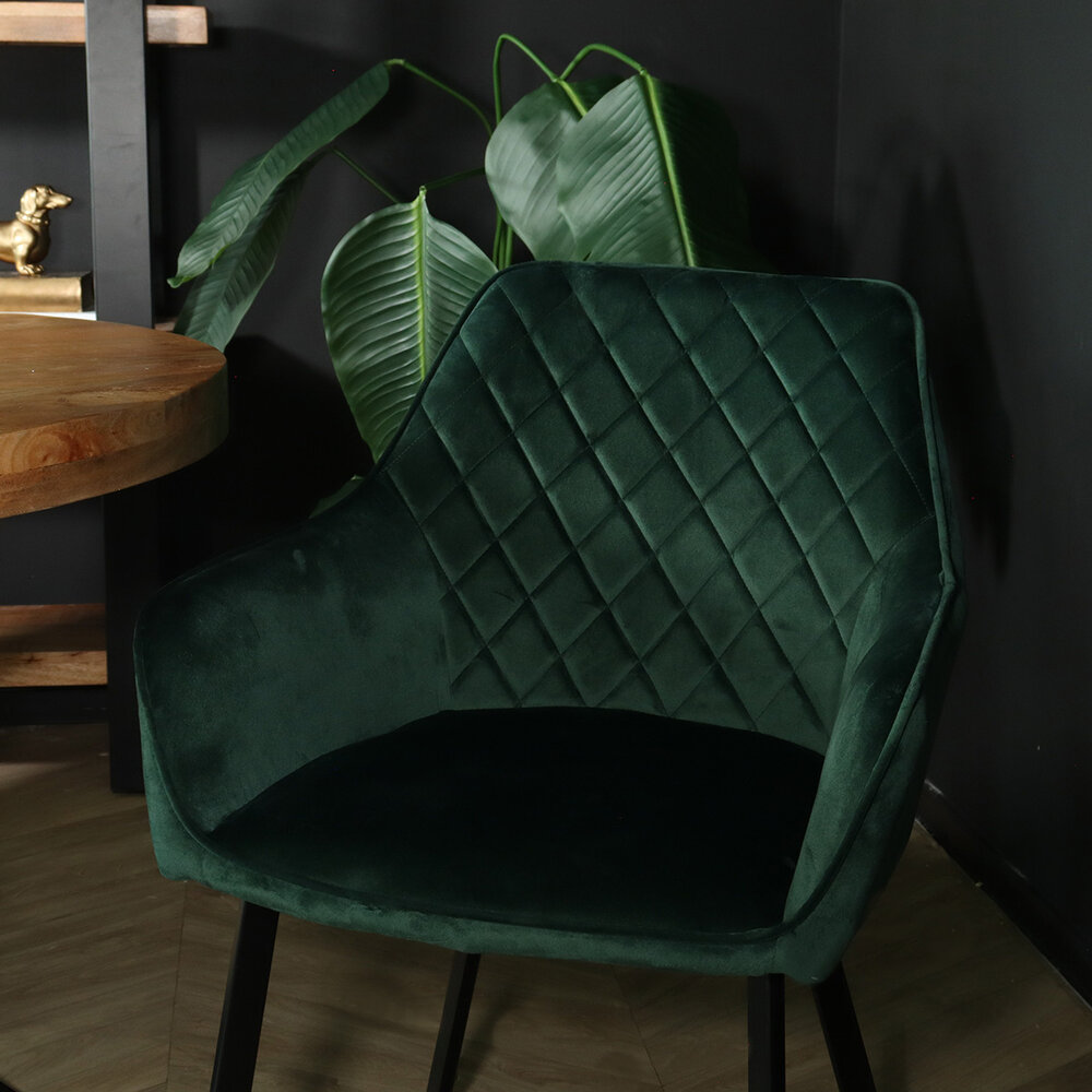 Chaise de salle à manger avec accoudoirs Yurgan velours vert foncé