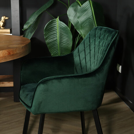 Lizzely Garden & Living Chaise de salle à manger avec accoudoirs Yurgan velours vert foncé