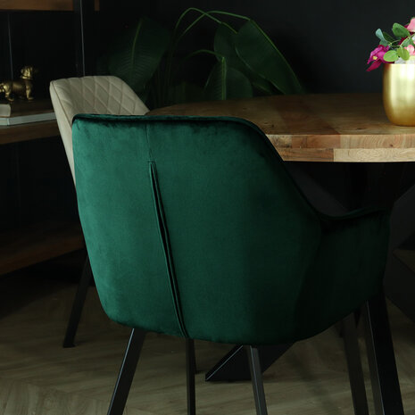 Lizzely Garden & Living Chaise de salle à manger avec accoudoirs Yurgan velours vert foncé