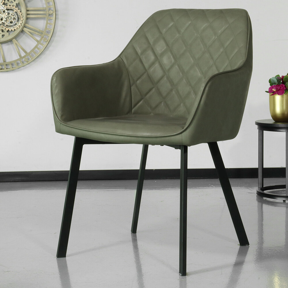 Chaise de salle à manger Yurgan vert foncé avec accoudoirs