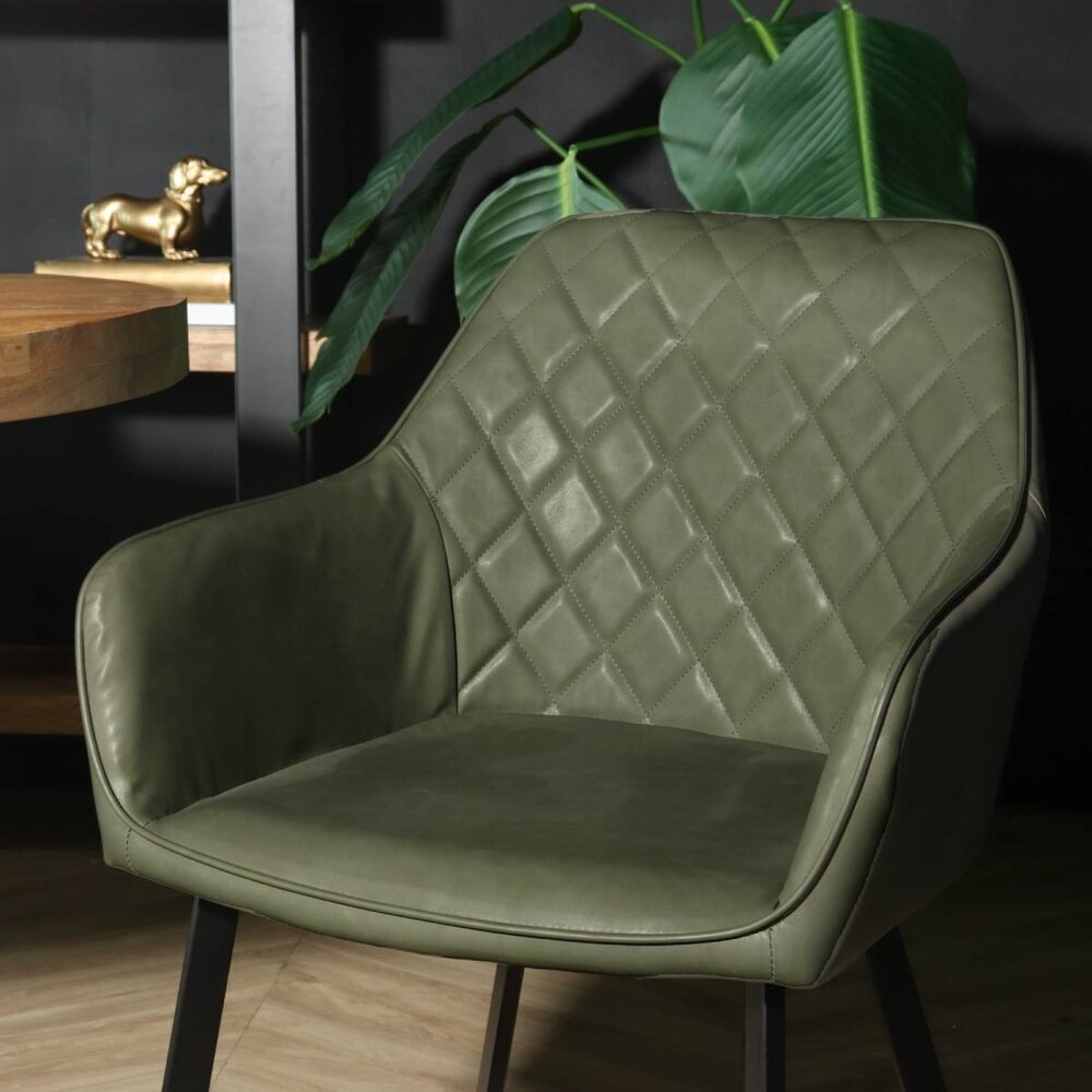 Chaise de salle à manger Yurgan vert foncé avec accoudoirs