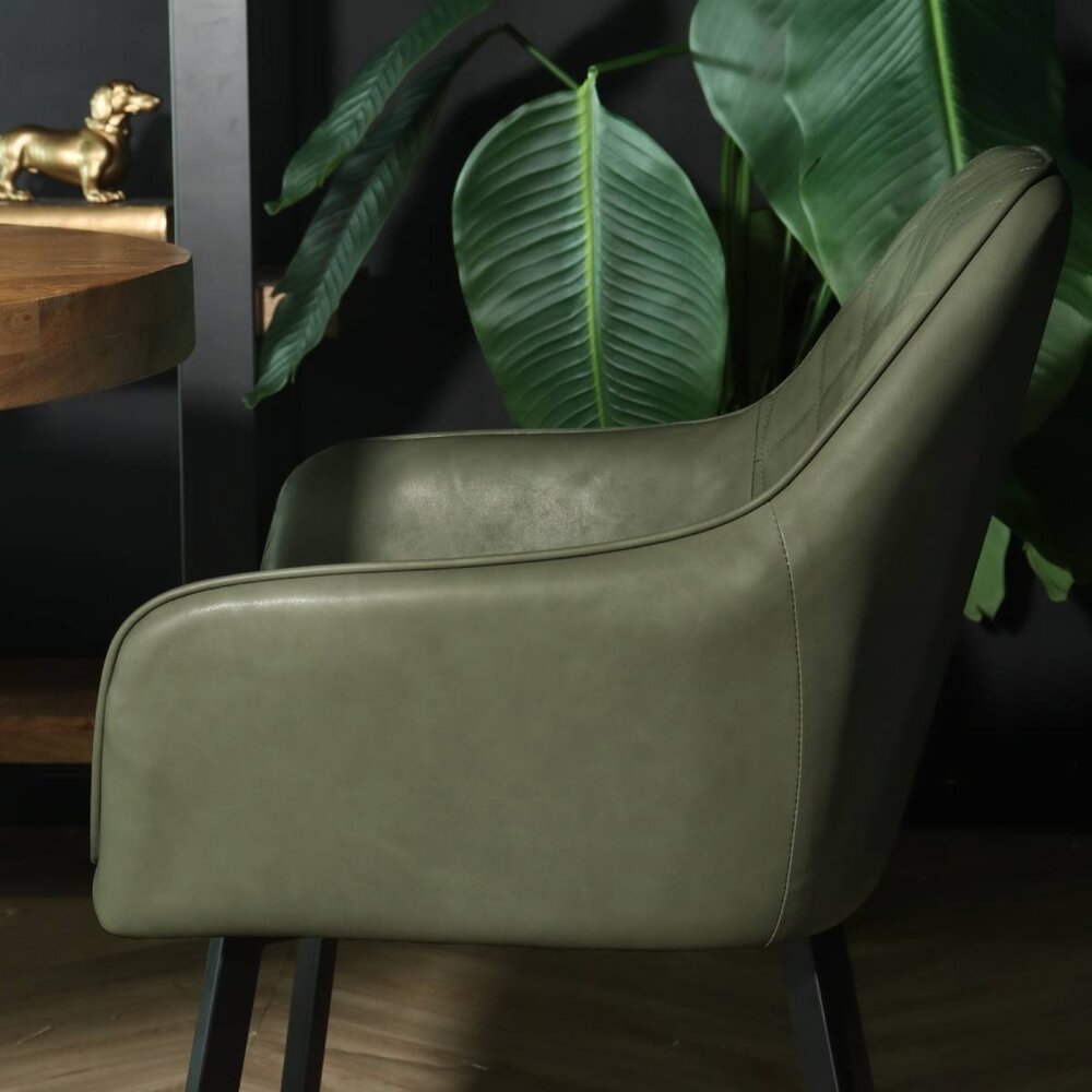 Chaise de salle à manger Yurgan vert foncé avec accoudoirs