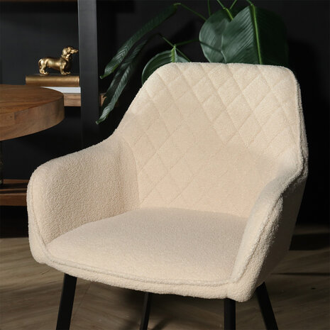 Lizzely Garden & Living Chaise de salle à manger avec accoudoirs Yurgan teddy bouclé beige