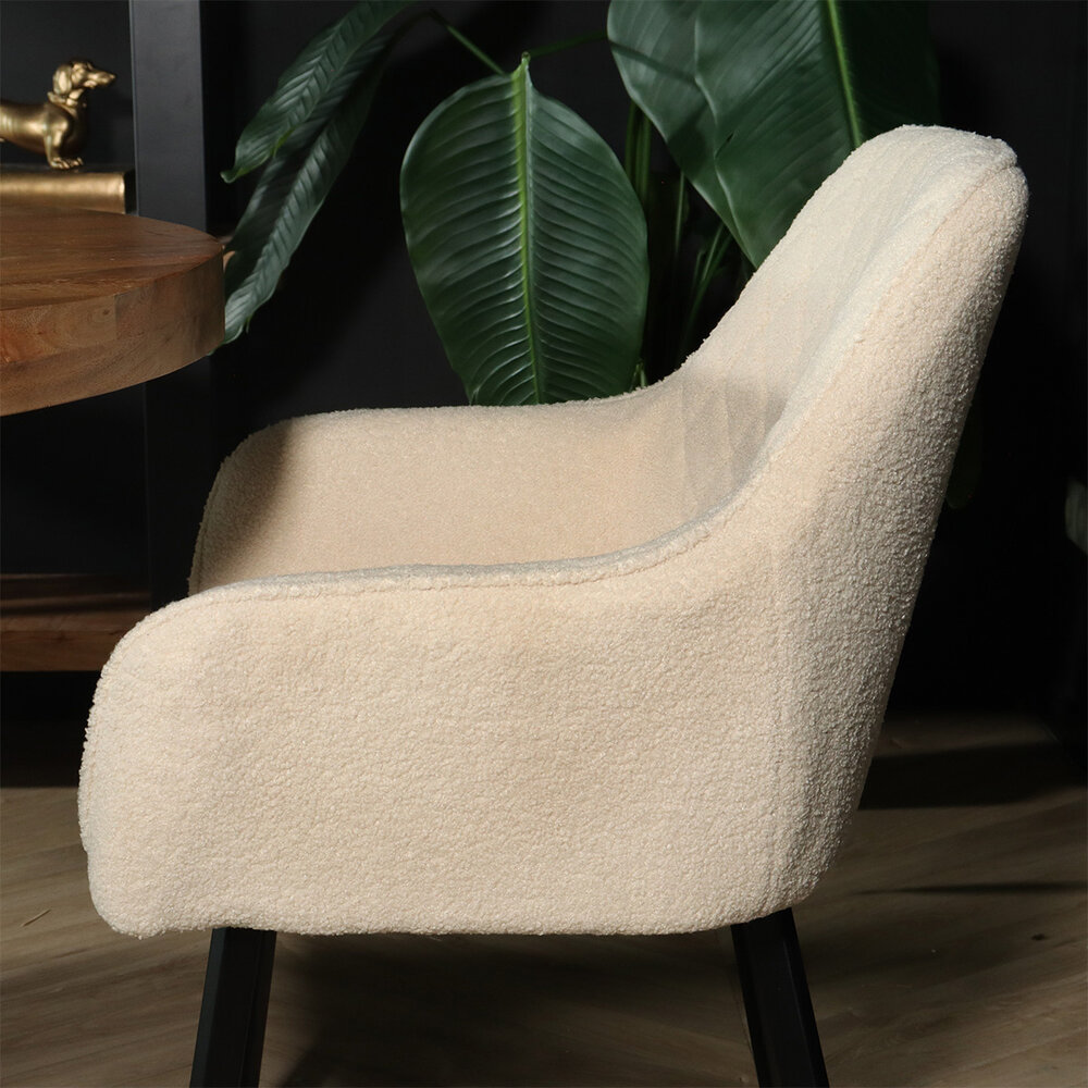 Chaise de salle à manger avec accoudoirs Yurgan teddy bouclé beige