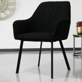 Lizzely Garden & Living Chaise de salle à manger avec accoudoirs Yurgan teddy bouclé noir