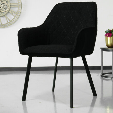 Lizzely Garden & Living Chaise de salle à manger avec accoudoirs Yurgan teddy bouclé noir