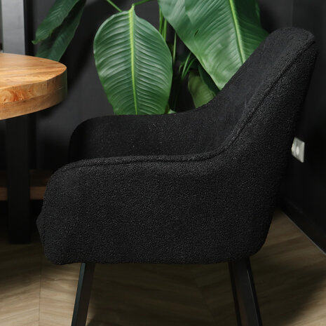 Lizzely Garden & Living Chaise de salle à manger avec accoudoirs Yurgan teddy bouclé noir