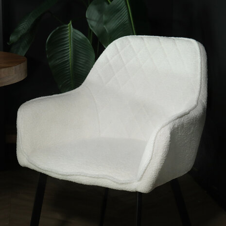 Lizzely Garden & Living Chaise de salle à manger avec accoudoirs Yurgan teddy bouclé blanc