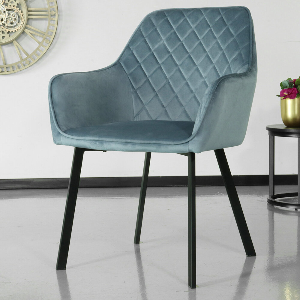 Chaise de salle à manger Yurgan bleu velours avec accoudoirs Chaise de salle à manger Yurgan bleu velours avec accoudoirs