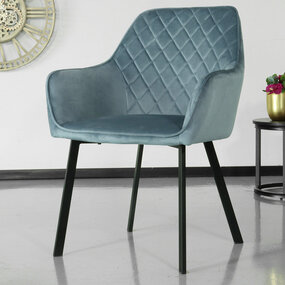 Lizzely Garden & Living Chaise de salle à manger Yurgan bleu velours avec accoudoirs