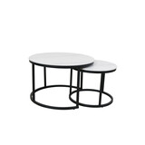 Lizzely Garden & Living Table basse ronde 2 pièces aspect marbre Bero table d'appoint blanc table d'appoint en pierre fritée