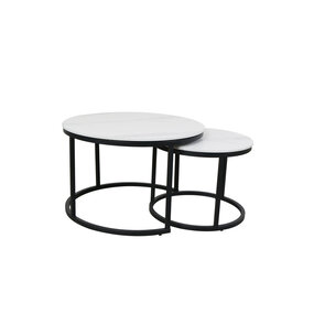 Lizzely Garden & Living Table basse ronde 2 pièces aspect marbre Bero table d'appoint blanc table d'appoint en pierre fritée
