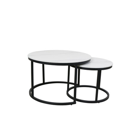 Lizzely Garden & Living Table basse ronde 2 pièces aspect marbre Bero table d'appoint blanc table d'appoint en pierre fritée