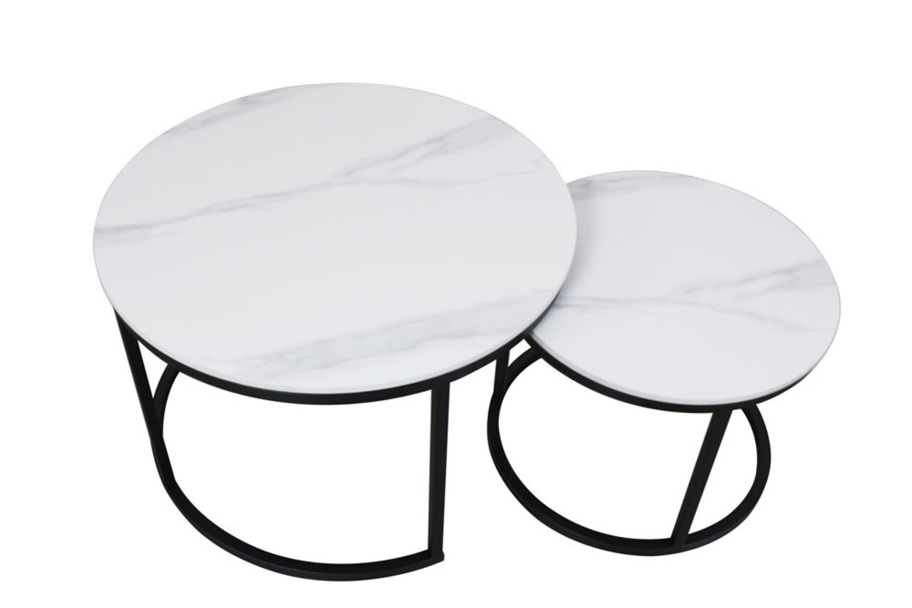 Table basse ronde 2 pièces aspect marbre Bero table d'appoint blanc table d'appoint en pierre fritée