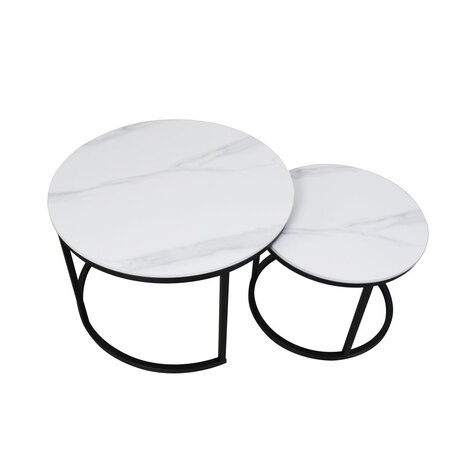 Lizzely Garden & Living Table basse ronde 2 pièces aspect marbre Bero table d'appoint blanc table d'appoint en pierre fritée
