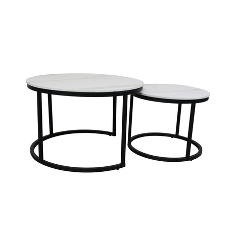 Lizzely Garden & Living Table basse ronde 2 pièces aspect marbre Bero table d'appoint blanc table d'appoint en pierre fritée