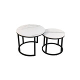 Lizzely Garden & Living Table basse ronde 2 pièces aspect marbre Lotte blanc table d'appoint en pierre