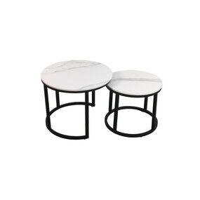 Lizzely Garden & Living Table basse ronde 2 pièces aspect marbre Lotte blanc table d'appoint en pierre