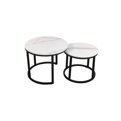 Lizzely Garden & Living Table basse ronde 2 pièces aspect marbre Lotte blanc table d'appoint en pierre