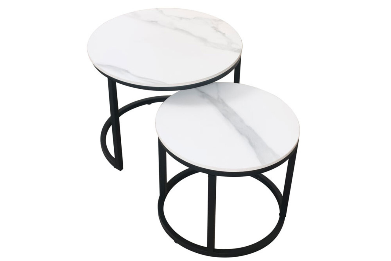 Table basse ronde 2 pièces aspect marbre Lotte blanc table d'appoint en pierre